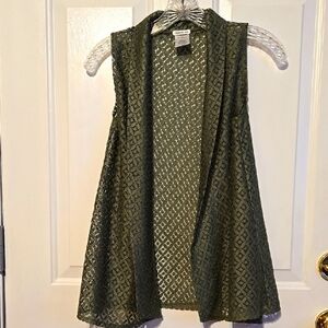Forever Me, XL, 10/12, Cardigan, Sleeveless, Green, Woven, Vest,  Patterned